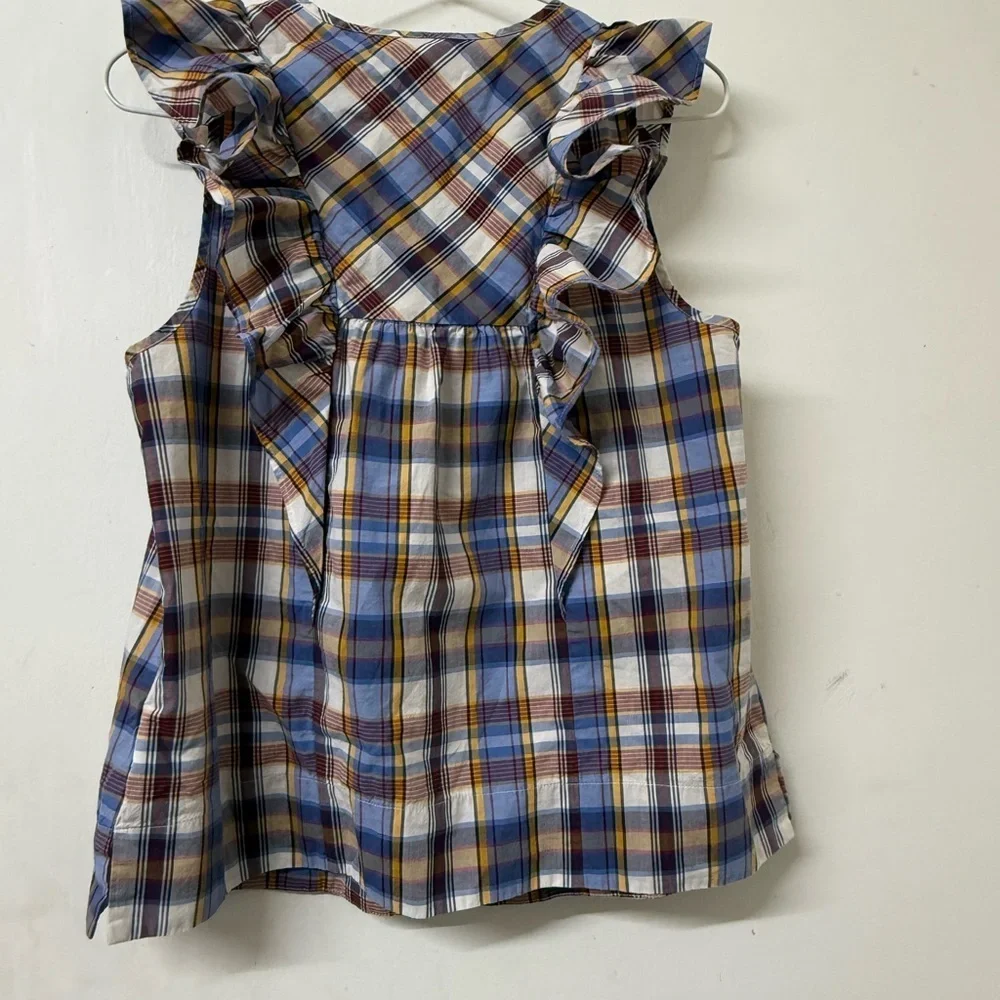 J. Crew Multicolor Plaid Ruffle Blouse